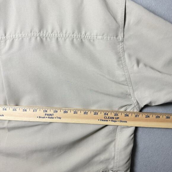 Quest Vented Back Long Sleeve Fishing Button Up Shirt Nylon Zip Tan Men’s XL - Picture 11 of 12